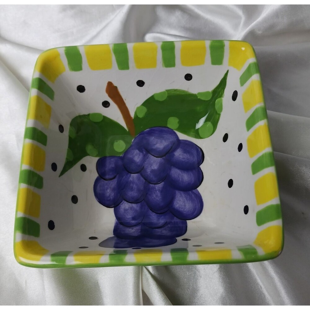 MAINSTREET COLLECTION HAND PAINTED 5'' SQUARE DIP BOWL GRAPES-CRAZING